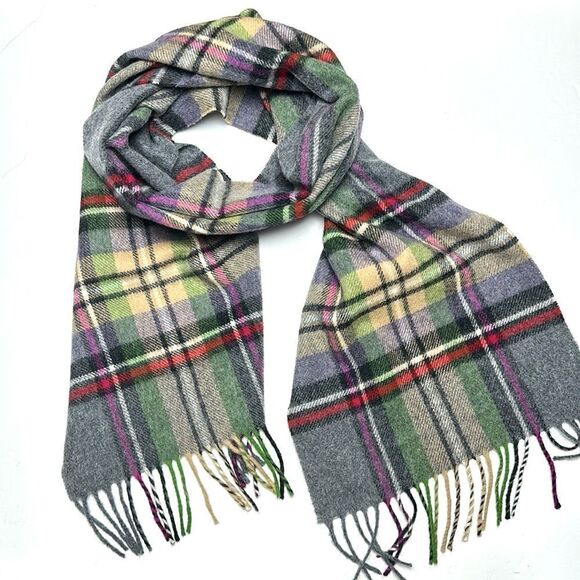 Abraham Moon for J.Crew Merino Wool Scarf Gray Plaid Made in England Unisex - Picture 1 of 8
